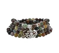 Collier Mala polyvalent de 108 perles de pierre avec breloque de yoga, à porter comme bracelet (Agate indienne (Indian Agate))