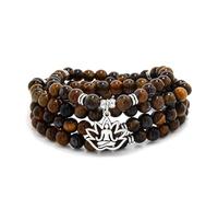Collier Mala polyvalent de 108 perles de pierre avec breloque de yoga, à porter comme bracelet (Oeil de tigre marron (Brown Tiger Eye))