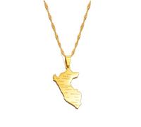 Collier Mappemonde Pendentif Pérou Carte Ville Nom Pendentif Colliers Pour Femmes Hommes Carte Du Pérou Bijoux Péruvien Clavicule Chaîne Cadeaux, Couleur Or, 60Cm Chaîne Mince