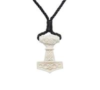Collier marteau de Thor en os sculpté à la main pour hommes - Pendentif amulette de Dieu de la mythologie nordique - Cadeaux spirituels pour femmes - Bijoux gothiques Cadeaux Viking - Colliers Mjolnir