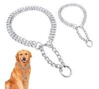 Collier Martingale Antitraction pour Chien Moyen et Grand, Lot de 2 Chaînes en Acier Inoxydable, Collier Semi-Étrangleur de Dressage pour Chiens Puissants Tour de Cou 48-55 cm