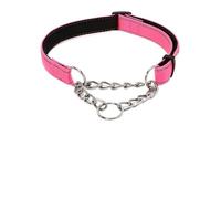 Collier martingale avec chaîne en acier inoxydable - Collier réfléchissant en nylon pour chiens de petite, moyenne et grande taille (rose, taille M, tour de cou 32 à 50 cm)
