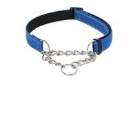Collier martingale avec chaîne en acier inoxydable - Collier réfléchissant en nylon pour chiens de petite, moyenne et grande taille (bleu, taille M, tour de cou 32 à 50 cm)