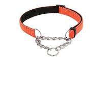 Collier martingale avec chaîne en acier inoxydable - Collier réfléchissant en nylon pour chiens de petite, moyenne et grande taille (orange, tour de cou S de 27 à 40 cm)
