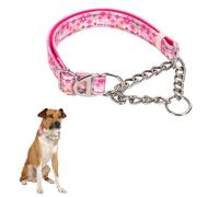 Collier martingale réfléchissant pour chiens avec chaîne en acier, collier de marche réglable anti-traction avec rembourrage doux pour chiens de grande race, taille M, XL, XXL - Rose - Taille L