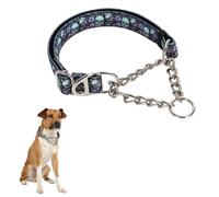 Collier martingale réfléchissant pour chiens avec chaîne en acier, réglable anti-traction avec rembourrage doux pour chiens de grande race, taille M, XL, XXL - Collier de marche tête de mort M