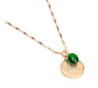 Collier médaille arbre de vie en acier inoxydable doré et perle de verre