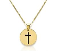 Collier Médaille Croix en Acier Inoxydable Or ou Argent | Pendentif Religieux Gravure Laser Haute Précision | Bijou Spirituel Mixte | Chaîne Maille Vénitienne 45cm | Cadeau Baptême Communion (Or)