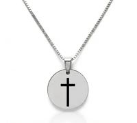 Collier Médaille Croix en Acier Inoxydable Or ou Argent | Pendentif Religieux Gravure Laser Haute Précision | Bijou Spirituel Mixte | Chaîne Maille Vénitienne 45cm | Cadeau Baptême Communion (Argent)