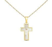 Collier - Médaille Croix Or 18 Carats 750/000 Jaune et Nacre - Chaine Dorée