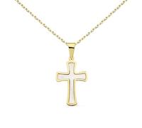 Collier - Médaille Croix Or 18 Carats 750/000 Jaune et Nacre - Chaine Dorée
