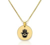 Collier Médaille Main de Fatma Personnalisé - Pendentif Khamsa Gravé avec Prénom au Verso - Bijou de Protection Femme - Fabriqué en France par Les Bijoux de Mélanie (Or)