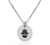 Collier Médaille Main de Fatma Personnalisé - Pendentif Khamsa Gravé avec Prénom au Verso - Bijou de Protection Femme - Fabriqué en France par Les Bijoux de Mélanie (Argent)