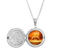 Collier médaillon en forme de planète rouge brûlant une flamme - Cadeau d'anniversaire