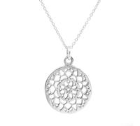 Collier médaillon Fleur Mandala en Argent Sterling pour Femme - Pendentif Disque Rond en Filigrane en Argent 925 sur chaîne gourmette de 45,7 cm - Bijoux bohème à géométrie sacrée - Ajouré orné