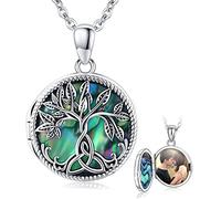 Collier Médaillon pour Femme, Pendentif Porte Photo Arbre de Vie en Argent Sterling 925 Pendentif avec Coquille d'ormeau, Collier Photo Gravé Bijoux Cadeau pour Maman Femme Petite Amie