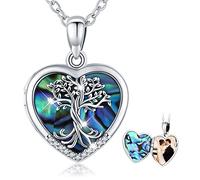 Collier Médaillon pour Femme, Pendentif Porte Photo en Argent Sterling 925 Pendentif avec Coquille d'ormeau, Collier Arbre de Vie Photo Gravé Bijoux Cadeau pour Maman Femme Petite Amie