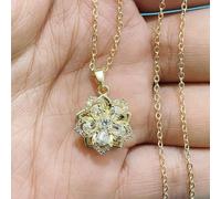 Collier médaillon rotatif à cinq pétales, pendentif en alliage avec accents de diamant micro-injectés, 12 x 4 x 1 cm, chaîne réglable de 41 à 50 cm, bijou tendance multicolore pour femme (XL1316-vert)