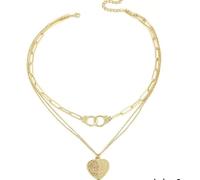 Collier menottes en forme de cœur pour femme, maman, fille, fête des mères, cadeau d'anniversaire pour mère et fille, Small, Zinc, Pas de gemme