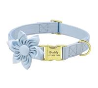 Collier mignon personnalisé pour avec fleur amovible, collier rembourré doux et réglable avec boucle en métal doré pour chiens de petite, moyenne et grande taille (bleu, S)