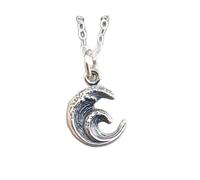 Collier mini-océan en argent sterling 925. Petit bijou de plage bohème. Charme estival. Surfez sur les vagues. Cadeau pour petite surfeuse, pendentif mer | Avec chaîne de 45 cm | Plaqué argent |