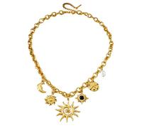 Collier moderne à breloques lune et soleil en acier inoxydable - Chaîne dorée réglable - Accessoires pour femme - Collier à breloques en acier inoxydable - Chaîne réglable