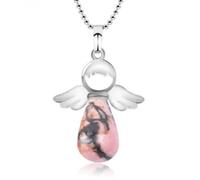 Collier - Mon Ange Gardien - Rhodonite - Métal Argenté - 50 cm - Pendentif 3.8x2.8 cm