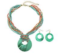 Collier Multi Rangs de Perles colorées avec Pendentif en Forme de Grand Cercle pour Femme 19.7" 055