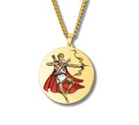 Collier Mythologie Grecque - Médaillon rond gravé couleur acier inoxydable • Dieux & Déesses (Apollon, Artémis, Poséidon, Arès, Zeus…) • Bijou talisman unisexe finitions or/argent (Apollon • Or)