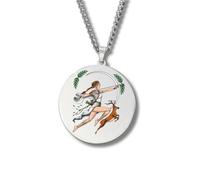 Collier Mythologie Grecque - Médaillon rond gravé couleur acier inoxydable • Dieux & Déesses (Apollon, Artémis, Poséidon, Arès, Zeus…) • Bijou talisman unisexe finitions or/argent (Artémis • Argent)