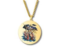 Collier Mythologie Grecque - Médaillon rond gravé couleur acier inoxydable • Dieux & Déesses (Apollon, Artémis, Poséidon, Arès, Zeus…) • Bijou talisman unisexe finitions or/argent (Poséidon • Or)