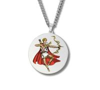 Collier Mythologie Grecque - Médaillon rond gravé couleur acier inoxydable • Dieux & Déesses (Apollon, Artémis, Poséidon, Arès, Zeus…) • Bijou talisman unisexe finitions or/argent (Apollon • Argent)