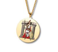 Collier Mythologie Grecque - Médaillon rond gravé couleur acier inoxydable • Dieux & Déesses (Apollon, Artémis, Poséidon, Arès, Zeus…) • Bijou talisman unisexe finitions or/argent (Athéna • Or)