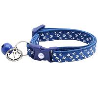 Collier nautique tropical pour chat avec breloque et clochette | Échappée de sécurité | Collier réglable de grande taille ou pour chaton (mini ancres sur bleu marine, petit chat (4,5 kg et moins))