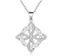 Collier nœud de sorcière en argent sterling S925 avec oxyde de zirconium celtique irlandais classique - Cadeau pour femme et homme - Noël ou anniversaire