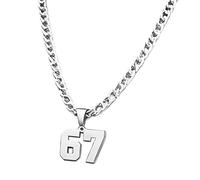 Collier Numéro 67 - Chaîne Pendentif Unisexe En Acier Inoxydable | Bijoux De Style Sportif | Ornement Drôle Personnalisé Pour Un Usage Quotidien, Des Vacances, Une Fête, Un Cadeau D'anniversaire