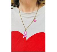 Collier octobre rose en acier inoxydable doré à l’or fin avec 2 pendentifs étoile et ruban rose vif