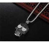 Collier original, pendentif tête de mort en acier titane et zircon massif, style hip-hop punk.