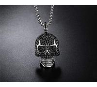 Collier original, pendentif tête de mort en acier titane et zircon massif, style hip-hop punk.
