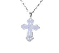 Collier orthodoxe avec croix pour femme Croix russe IC XC NIKA Pendentif médaillon Jésus-Christ Amulette byzantine grecque Bijoux religieux orientaux Cadeau catholique pour homme (blanc-argent)