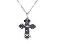 Collier orthodoxe avec croix pour femme Croix russe IC XC NIKA Pendentif médaillon Jésus-Christ Amulette byzantine grecque Bijoux religieux orientaux Cadeau catholique pour homme (noir-argent)