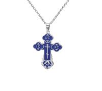 Collier orthodoxe avec croix pour femme Croix russe IC XC NIKA Pendentif médaillon Jésus-Christ Amulette byzantine grecque Bijoux religieux orientaux Cadeau catholique pour homme (bleu-argent)