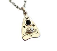 Collier Ouiji en argent sterling 925, esprit de séance, breloque planchette Ouija, symbole de fortune, mysticisme, Halloween, œil qui voit tout | avec chaîne de 45 cm | plaqué argent | L_PN_0348