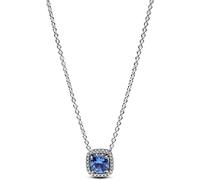 Collier PANDORA à Pendentif Halo Bleu Carre Scintillant