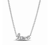 Collier Chaîne Love en Lettres Cursives Scintillant Argent, Blanc 45 cm
