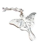 Collier papillon Smallluna en argent sterling 925, pendentif insecte gravé, style gothique, bijou d'Halloween, lune, créature nocturne, cadeau nature | Chaîne de 45 cm | Plaqué argent | LK_PNK_02524
