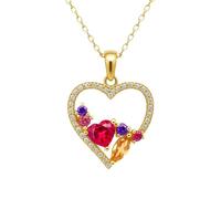 Collier pendent Cœur Multicolore Femme Plaqué OR 18 Carats & Zirconium - Bijou Amour Couleurs Vives - Chaîne 42cm