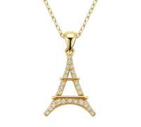 Collier Pendent Tour Eiffel Femme Plaqué OR 18 Carats & Zirconium - Bijou Paris Mode Chic - Chaîne 42cm