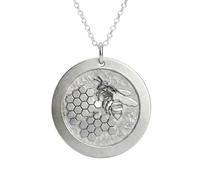 Collier pendentif abeille en argent sterling 925 24 mm | LK_NLC_02499 | 24mm round protective sigil medallion gold plated occult symbol charm with 18 inch cable chain spiritual