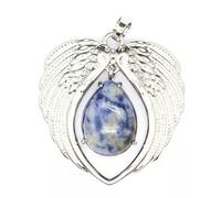 Collier Pendentif Aile d'ange en Cristal Naturel, Pierre de Quartz Ovale, Point Bleu